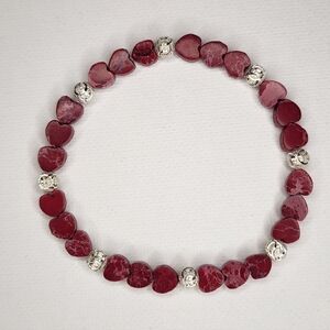 Red Jasper Heart & Silver Filigree Stretch Bracelet